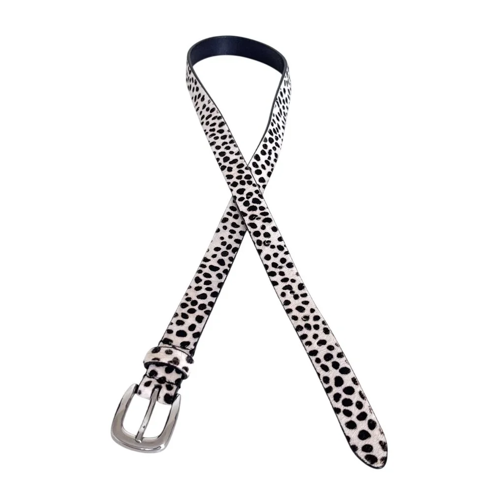 Abercrombie & Fitch Womens Animal Print Calf Hair Belt Size M White Black Leathe